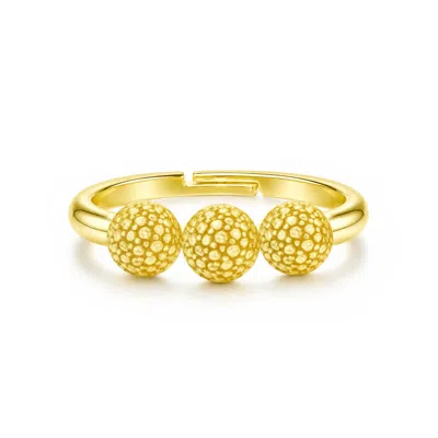 Unaloe Gold Plated Three Sphere Ring – Textured Bead Ring For Women