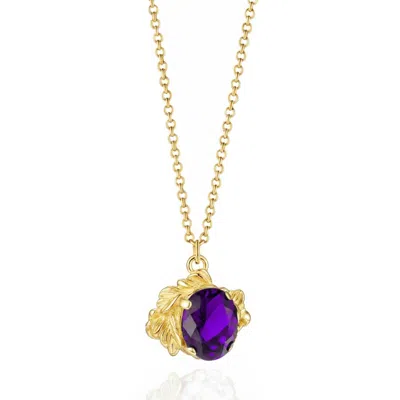Unaloe Gold / Purple Coleus Oval Gold Vermeil Necklace With Violet Zirconia – Elegant Botanical Pendant For In Multi