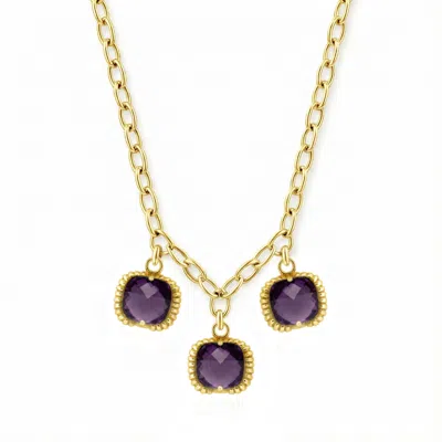 Unaloe Gold / Purple Gold Plated Amethyst Purple Crystal Necklace –  Sterling Silver Three Stone Luxury Pen In Multi