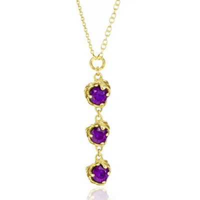 Unaloe Gold / Purple Gold Plated Necklace For Women With Three Purple Crystal Leaf Pendants – Gold Vermeil  In Multi