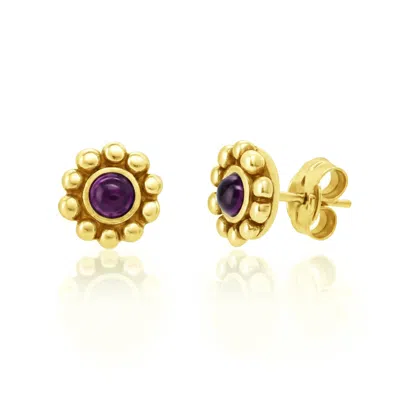Unaloe Gold / Purple Gold Vermeil Flower Stud Earrings With Amethyst – Luxury Contemporary Designer Studs F In Multi