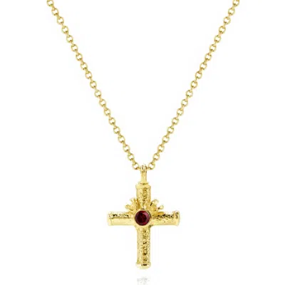 Unaloe Gold / Red Celestial Cross Necklace With Ruby In Gold Vermeil – Elegant Jewelry For Women
