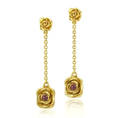 Unaloe Gold / Red Gold Plated Rose Drop Earrings With Ruby Stone – Jewelry For Women In Multi