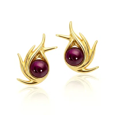 Unaloe Gold / Red Gold Plated Sterling Silver Poseidon Earrings With Ruby – Nature Inspired Luxury Jewelry 