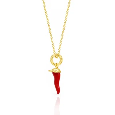 Unaloe Gold / Red Men's Gold Plated Sterling Silver Red Italian Horn Necklace With Cap Detail In Gold/red