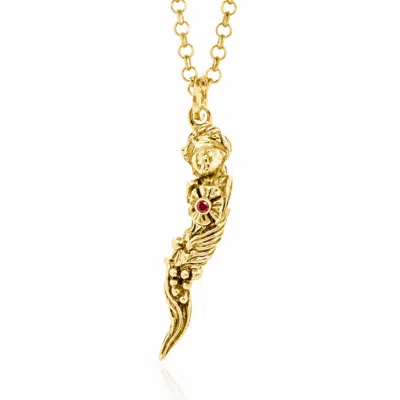 Unaloe Gold / Red Men's Italian Horn Goddess Pendant Necklace With Ruby –  Gold Plated