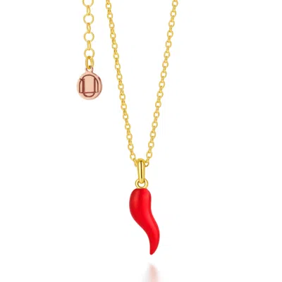 Unaloe Gold / Red Men's Red Enamel Cornicello Necklace – Italian Horn Pendant In Gold Plated In Gold/red