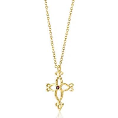 Unaloe Gold / Red Men's Ruby Cross Necklace – Gold Plated Openwork Pendant