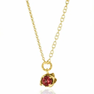 Unaloe Gold / Red Red Zirconia Gold Vermeil Necklace – Gold Over Sterling Silver Luxury Statement Pendant F