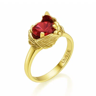Unaloe Gold / Red Sterling Silver-gold-plated Ring With Red Zircon Coleus–  Handmade Jewelry For Wome In Multi