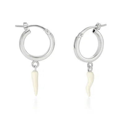 Unaloe Gold Sterling Silver Hoop Earrings With White Horn Pendant – Protective Italian Talisman Jewelry For