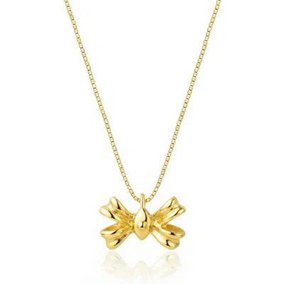 Unaloe Gold Vermeil Bow Necklace – Sculpted Ribbon Pendant, Feminine Contemporary Fine Jewellery For Women