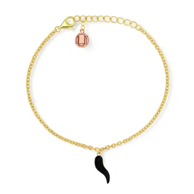 Unaloe Gold Vermeil Horn Black Charm Chain Bracelet For Women – Adjustable Symbolic Jewelry