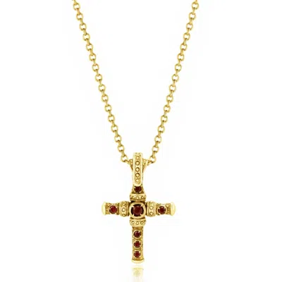 Unaloe Gold Vermeil Mystic Cross Necklace With Ruby – Engraved Symbolic Pendant With Seven Gemstones, Gothi