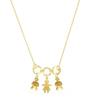 Unaloe Gold Vermeil Necklace With Three Baby Charms – Hammered Child Silhouette Pendants, Personalised Fami