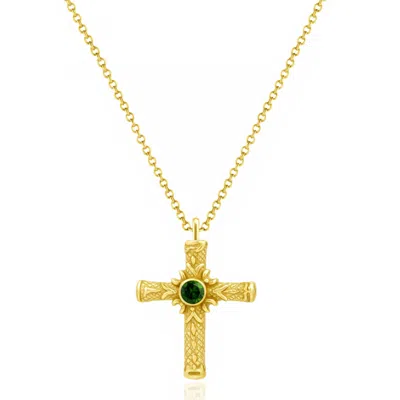 Unaloe Gold Vermeil Spiritual Cross Necklace Emerald– Elegant Jewelry For Men And Women