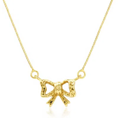 Unaloe Gold Vermeil Textured Bow Necklace – Sculpted Ribbon Pendant, Contemporary Feminine Fine Jewellery F