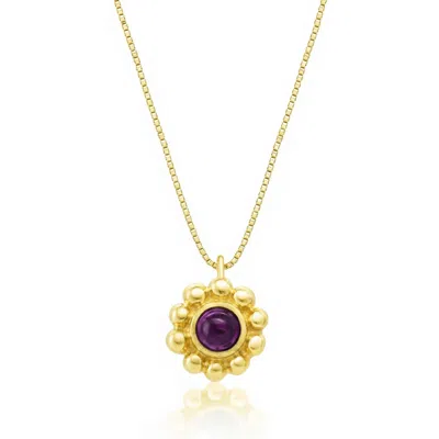 Unaloe Gold Vermeil Violet Flower Necklace With Amethyst – Sculpted Purple Gemstone Floral Pendant Fine Jew