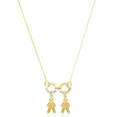 Unaloe Gold Vermeil Women's Necklace With Double Figure Pendant – Child Silhouette Charms, Personalised Fam