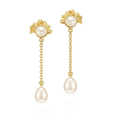 Unaloe Gold / White Gold Plated Seashell Earrings With Natural Pearl – Sea Inspired Jewellery For Women