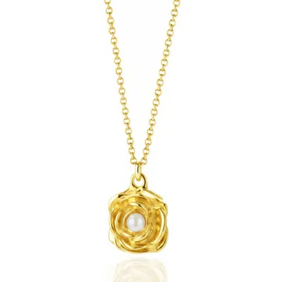 Unaloe Gold / White Gold Vermeil Pearl Rose Necklace – Handmade Italian Floral Pendant, Luxury Gold Pearl J