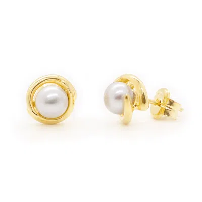 Unaloe Gold / White Luminous Pearl Stud Earrings – Gold Plated Jewelry For Women