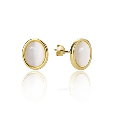 Unaloe Gold / White Oval Lobe Earrings In Gold Plated Sterlign Silver With Mother Of Pearl -  Jewelry For W In Multi