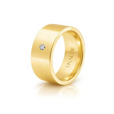 Unaloe Gold / White Women's Gold Plated Sterling Silver Wide Band Ring With White Stone In Gold/white