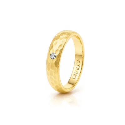 Unaloe Gold / White Women's Hammered Gold Plated Band Ring With Natural Diamond In Gold/white
