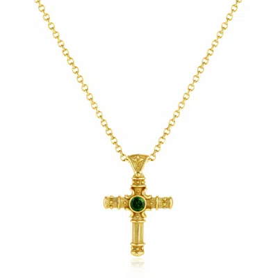 Unaloe Green / Gold Eternal Cross Gold Vermeil Necklace With Emerald – Luxury Women's Religious Jewelry