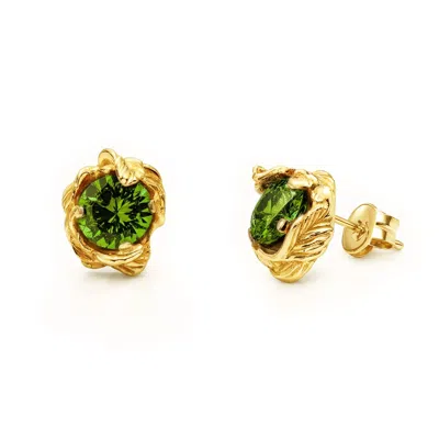 Unaloe Green / Gold Gold Plated Stud Earrings With Green Zirconia – Elegant Floral Earrings For Women – Wom In Multi