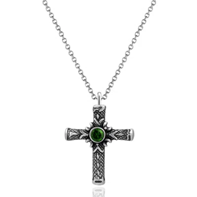 Unaloe Green / Silver Sterling Silver Cross Necklace With Central Stone Emerald – Jewelry For Men And Women In Multi