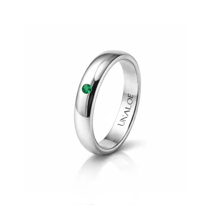 Unaloe Green / Silver Women's Smooth Sterling Silver Band Ring With Emerald: A Symbol Of Balance And Renewa In Multi