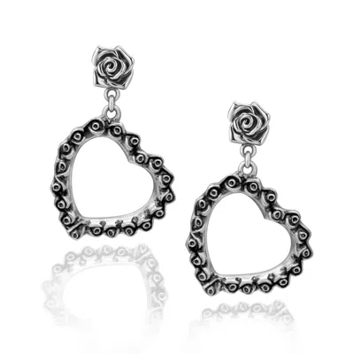 Unaloe Large Love Sterling Silver Heart And Rose Drop Earrings – Earrings For Women – Jewelry For Women