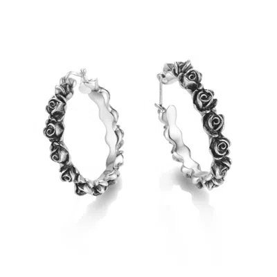 Unaloe Large Rose Hoop Earrings In Sterling Silver – Earrings For Women – Jewelry For Women