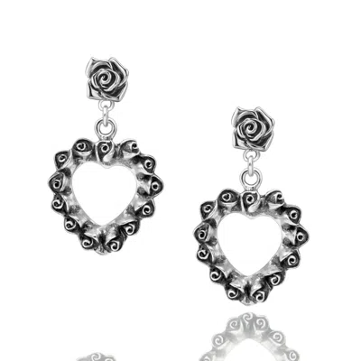 Unaloe Loveyou Sterling Silver Heart Rose Drop Earrings – Earrings For Women – Jewelry For Women