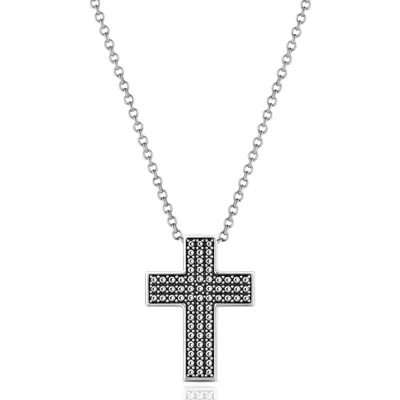 Unaloe Men's Beaded Cross Necklace – Sterling Silver Textured Pendant