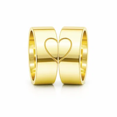 Unaloe Men's Couple Heart Band Rings In Gold Plated Sterling Silver – Matching Rings For Him & Her
