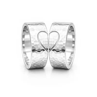 Unaloe Men's Couple Heart Hammered Band Rings In Sterling Silver – Matching Promise Rings For Him & Her