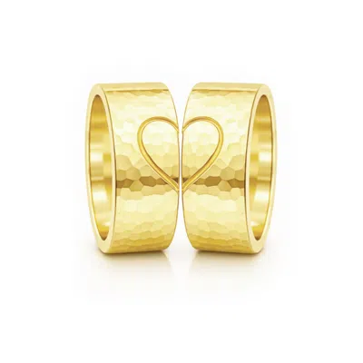 Unaloe Men's Couple Heart Hammered Gold Rings In Gold Plated Sterling Silver – Matching Promise Rings For H