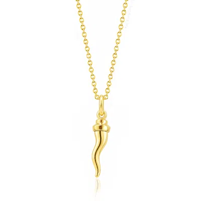 Unaloe Men's Gold Plated Sterling Silver Italian Horn Cornicello Necklace With Bowler Hat