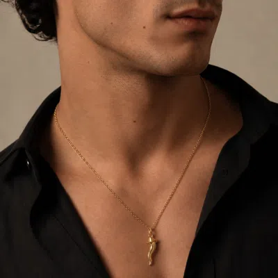 Unaloe Men's Gold Plated Sterling Silver Italian Horn Necklace With Cowboy Hat Detail