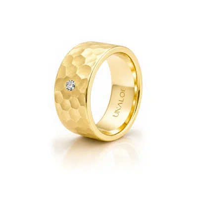 Unaloe Men's Gold / White Me's Gold Plated Sterling Silver Hammered Band Ring With Diamond In Multi