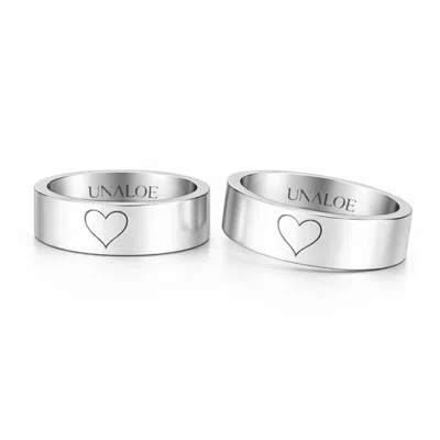 Unaloe Men's Heart Engraved Couple Band Rings In Sterling Silver Minimal French Style Promise Rings – Handm