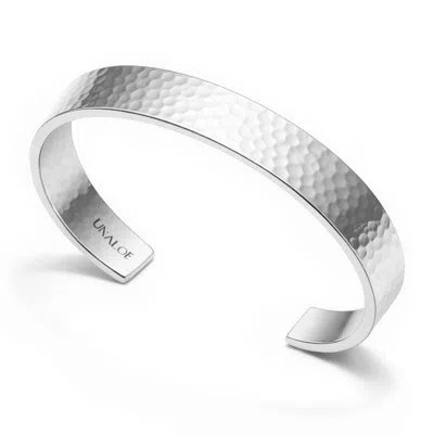 Unaloe Men's Men's Open Sterling Silver Rigid Bangle With Wide Hammered Band-handmade Italian Jewelry