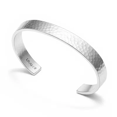 Unaloe Men's Open Sterling Silver Rigid Bangle With Medium Hammered Band-jewelry For Men