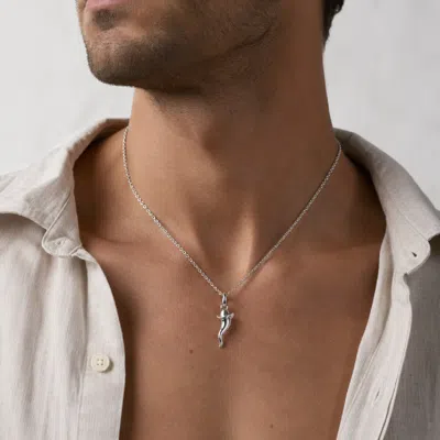 Unaloe Men's Sterling Silver Italian Horn Necklace With Cowboy Hat Detail