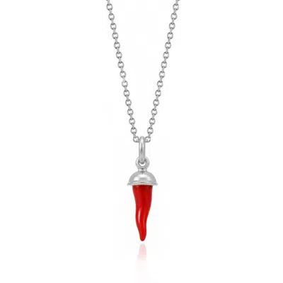 Unaloe Men's Sterling Silver Red Italian Horn Necklace With Cowboy Hat Detail
