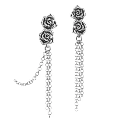 Unaloe Purelei Sterling Silver Drop Earrings – Double Rose & Chain – Handmade Italian Jewelry For Women