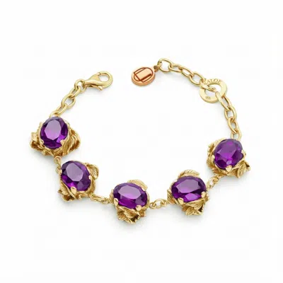 Unaloe Purple / Gold Coleus Ovalis Gold Vermeil Bracelet With Violet Cubic Zirconia – Luxury Artistic Jewel In Multi